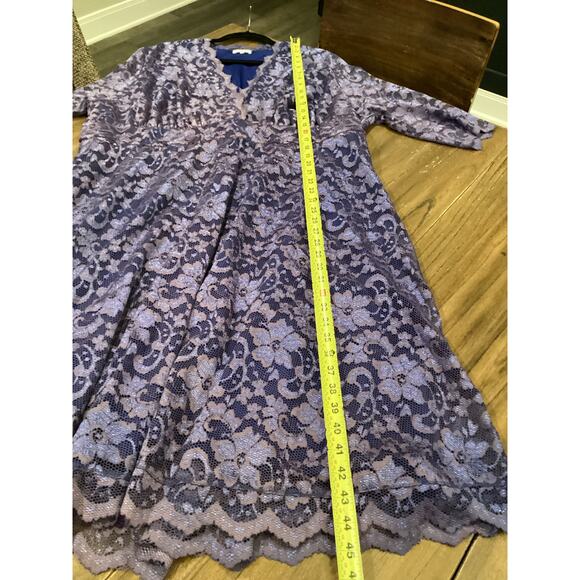Kiyonna Mademoiselle Lace Cocktail Dress purple blue knee length Size 4 26 28 - Picture 5 of 9
